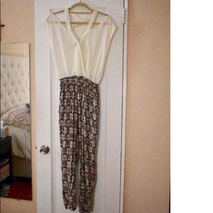 White top, Printed bottom jumpsuit